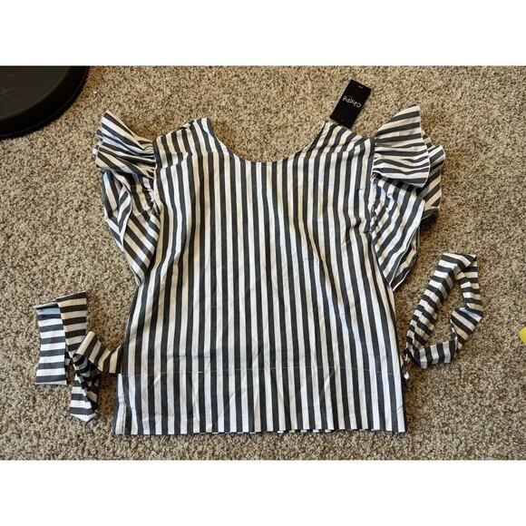 CHEPE ruffled sleeve blouse/shirt, small, Crisp Cotton Blend, White & Gray strip - Picture 10 of 10